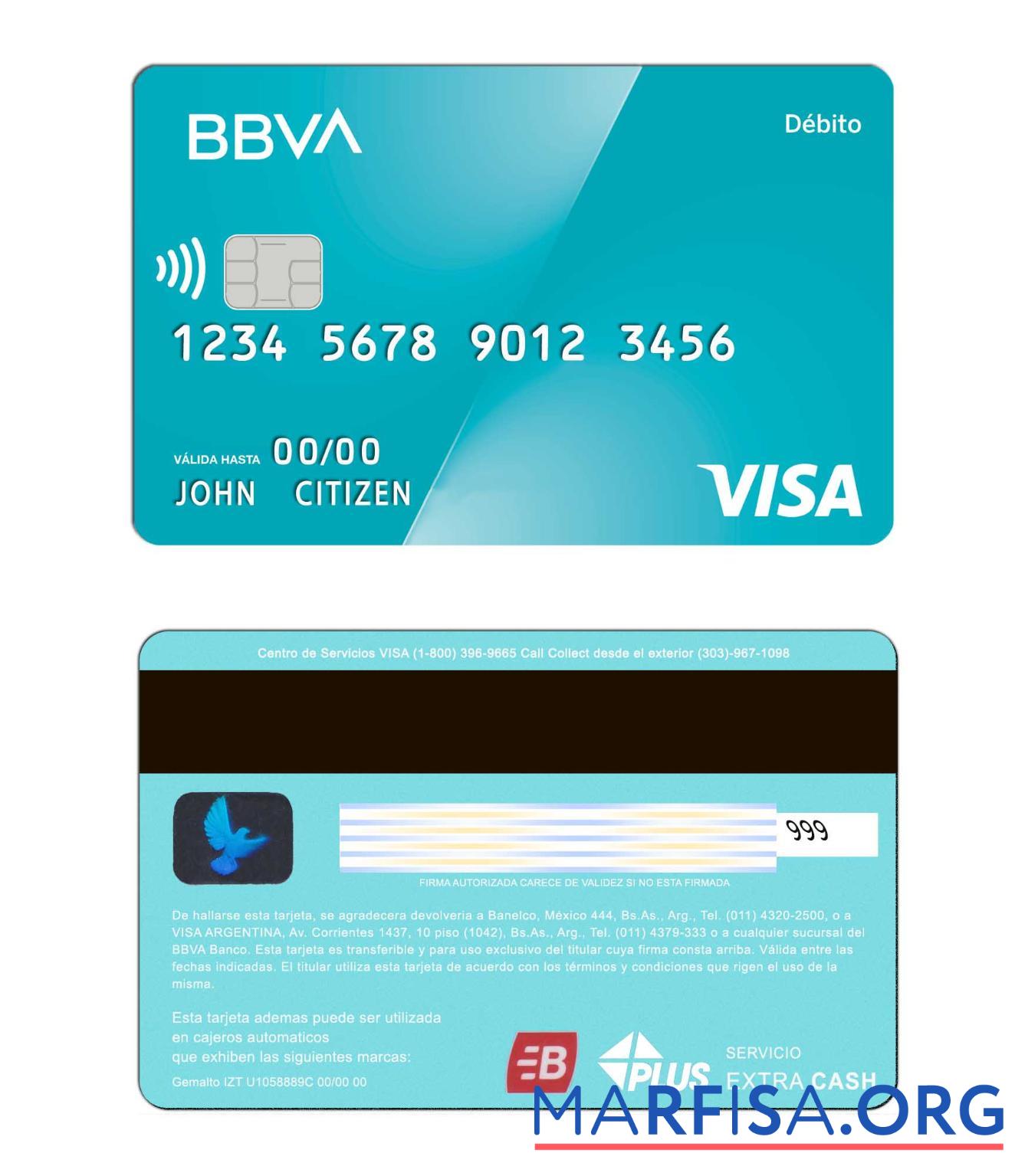 Realistic Argentina BBVA bank Visa Debit Card sample